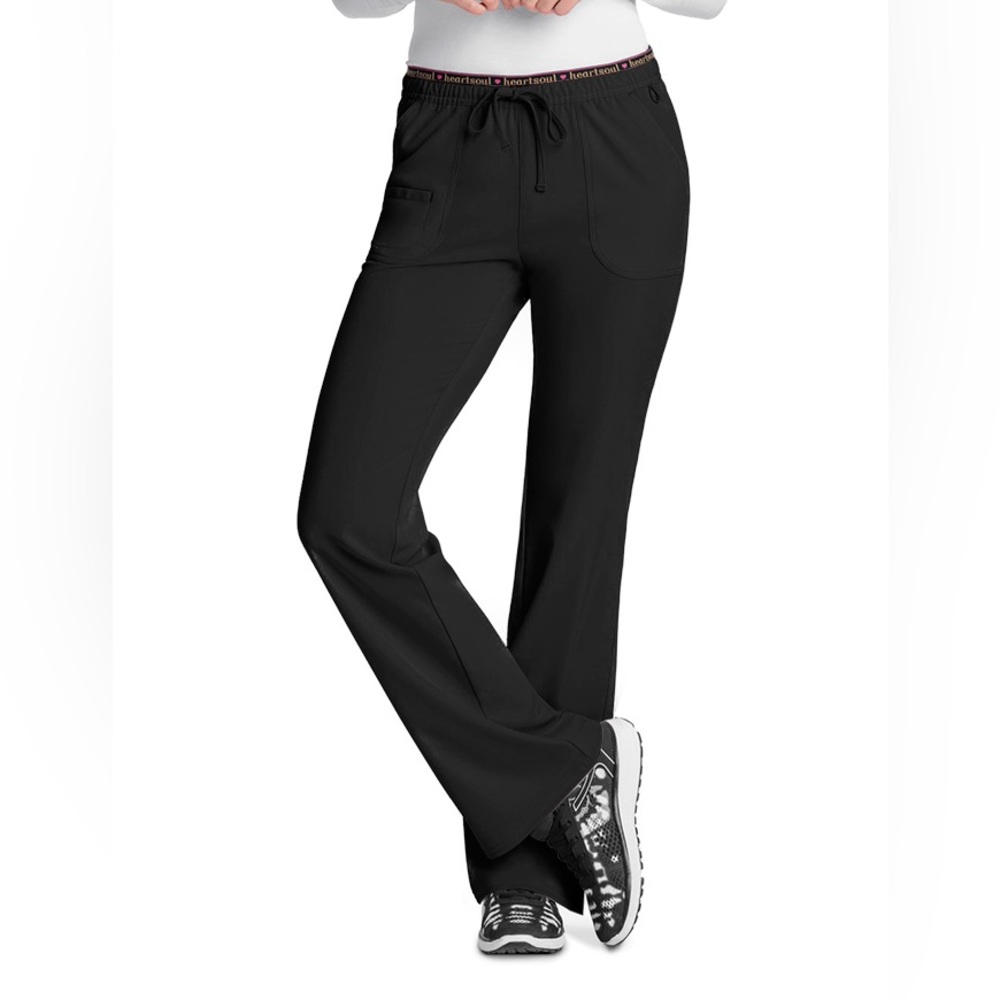 HeartSoul Heart Breaker Black Slim Fit Drawstring Scrub Pants small petite